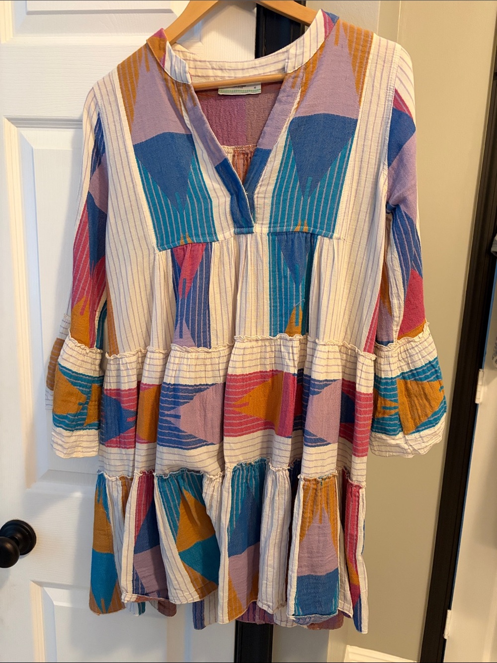 Devotion TWINS Multicolor Tiered Mini Dress - Cream, Blue, Pink, Mustard